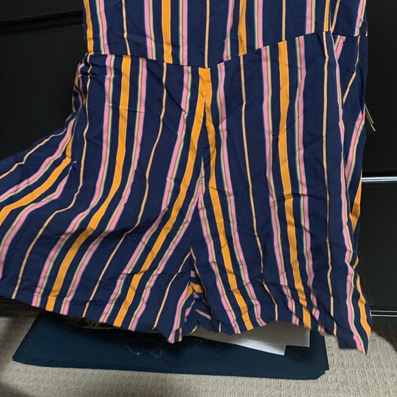 Washed short overalls navy indigo vertical stripe - Picture 4 of 5